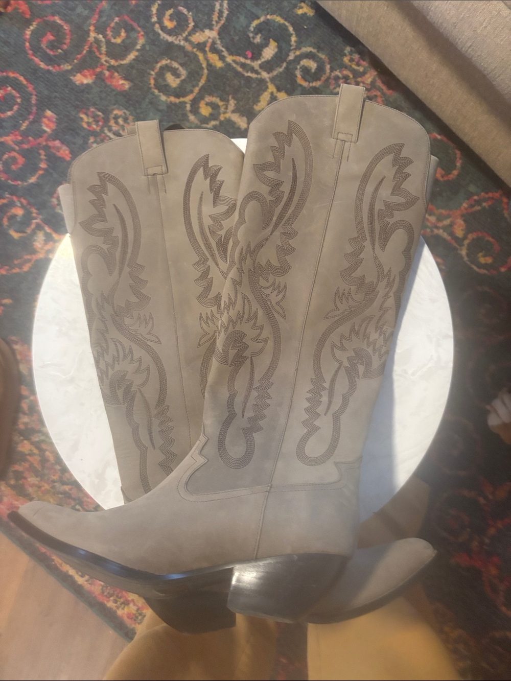 Jeffrey Campbell Taupe Embroidered Western Knee-High Boots